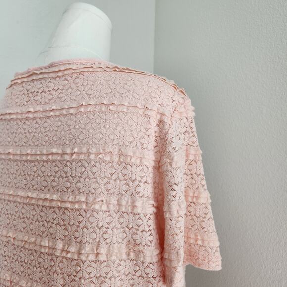 Y2K Alfred Dunner Pink Tiered Lace Short Sleeve Blouse Plus Size 1X - Picture 6 of 8